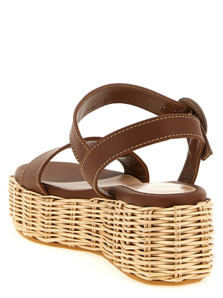Brown Calfskin Wedge Sandals