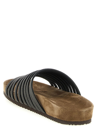 Black Lamb Leather Slides