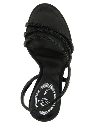 Black Viscose Stiletto Heel Sandals