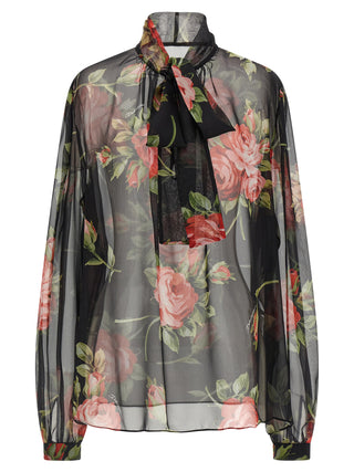 Camisa negra de seda con estampado