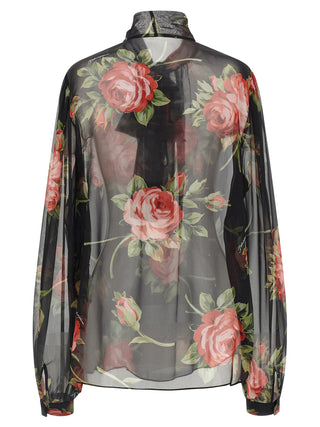 Camisa negra de seda con estampado