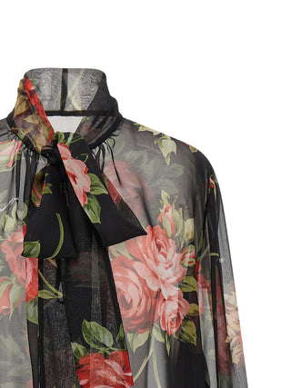 Camisa negra de seda con estampado