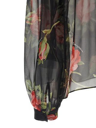 Camisa negra de seda con estampado