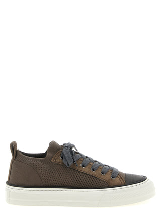 Brown Cotton Low Top Sneakers