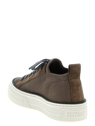 Brown Cotton Low Top Sneakers
