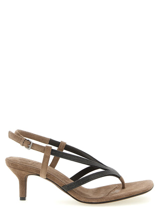 Beige Lamb Leather Flat Sandals