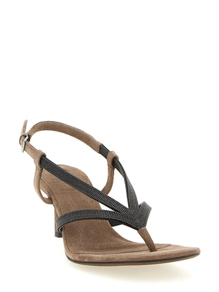Beige Lamb Leather Flat Sandals