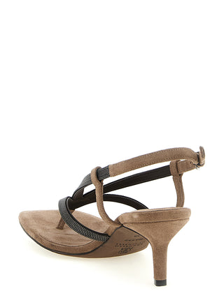 Beige Lamb Leather Flat Sandals