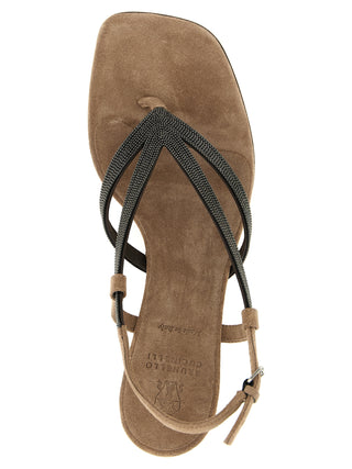Beige Lamb Leather Flat Sandals