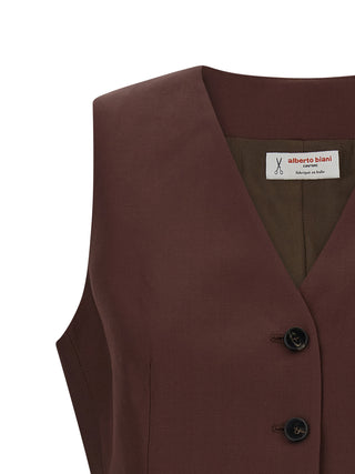 Brown Viscose Sleeveless Jacket