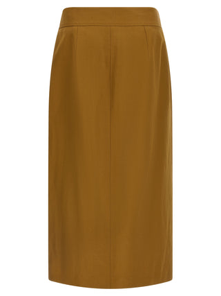 Brown Viscose Midi Skirt