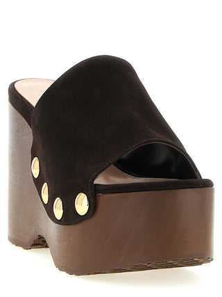 Brown Suede Leather Wedge Sandals