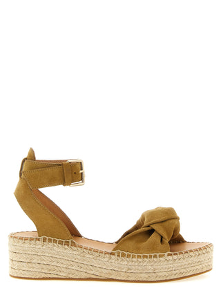 Beige Calfskin Wedge Sandals