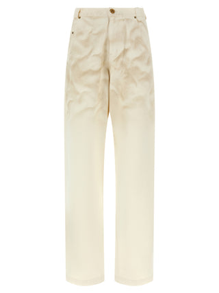 Beige Cotton Tapered Jeans