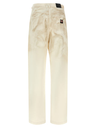 Beige Cotton Tapered Jeans