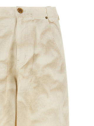 Beige Cotton Tapered Jeans