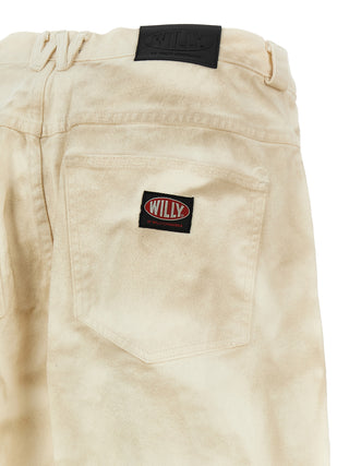 Beige Cotton Tapered Jeans