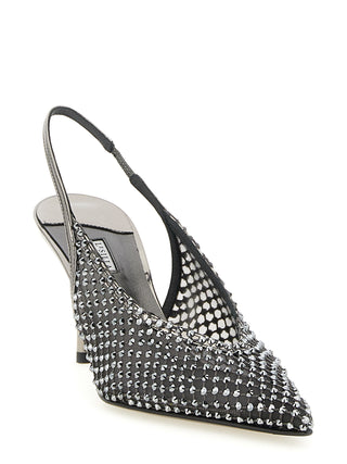 Gray Polyester High Heel Pumps