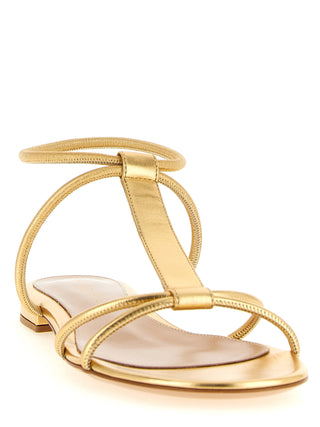 Gold Lamb Leather Flat Sandals