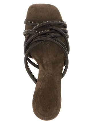 Brown Leather Stiletto Heel Sandals