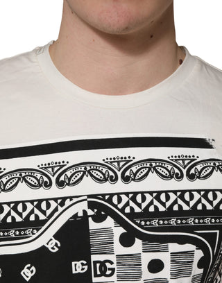 White Cotton Logo Bandana Print Men T-shirt