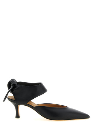 Black Lamb Leather Mid Heel Pumps