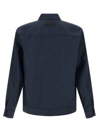 Blue Linen Full-Length Jacket