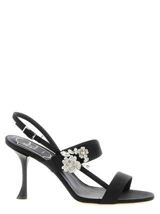 Black Viscose Stiletto Heel Sandals