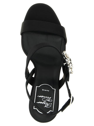 Black Viscose Stiletto Heel Sandals