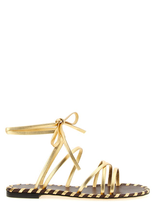 Gold Lamb Leather Flat Sandals