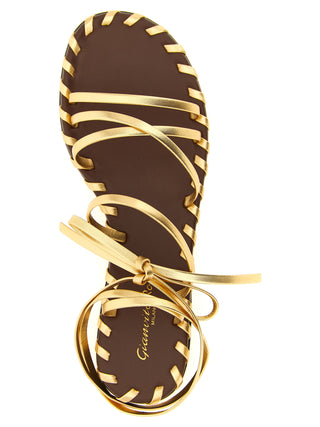 Gold Lamb Leather Flat Sandals