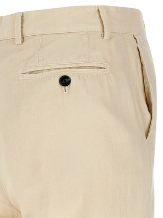 Beige Cotton Casual Pants