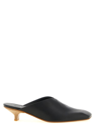 Black Calfskin Mid Heel Pumps