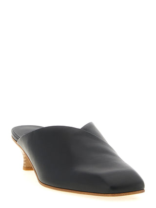 Black Calfskin Mid Heel Pumps