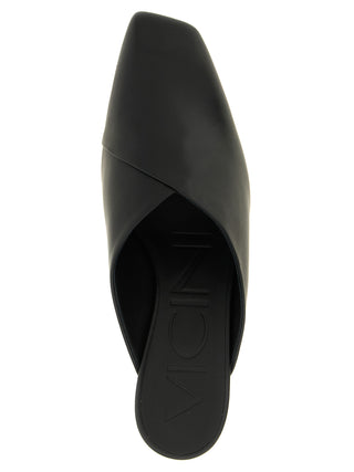 Black Calfskin Mid Heel Pumps