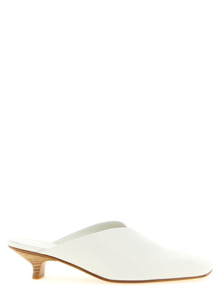 White Calfskin Mid Heel Pumps