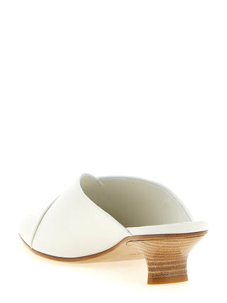 White Calfskin Mid Heel Pumps