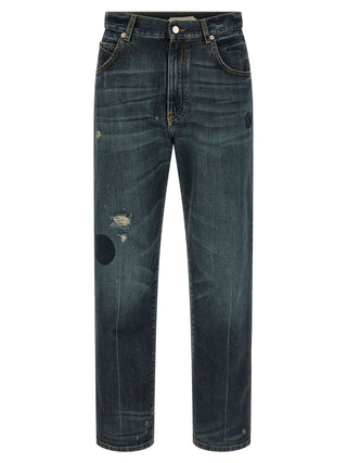 Blue Cotton Straight-Leg Jeans