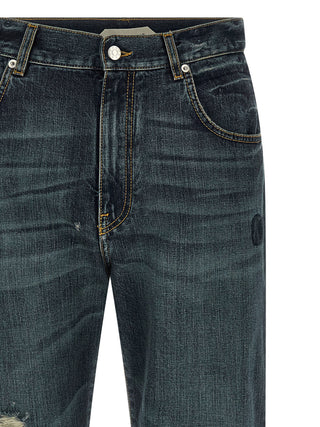 Blue Cotton Straight-Leg Jeans