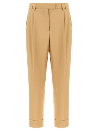 Beige Cotton Casual Pants