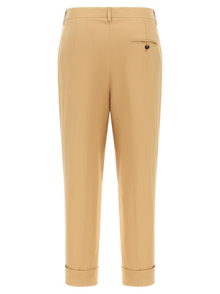 Beige Cotton Casual Pants