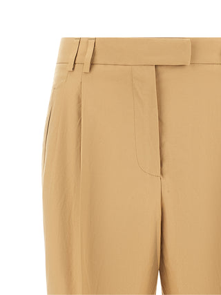 Beige Cotton Casual Pants