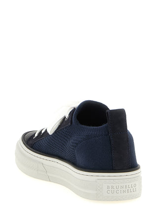 Blue Cotton Low Top Sneakers