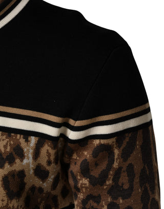 Black Leopard Wool Crew Neck Men Pullover Sweater