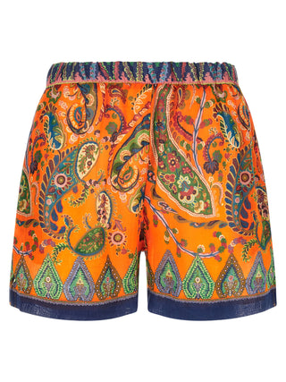 Orange Ramie Bermuda Shorts