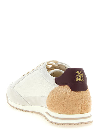 Beige Nubuc Leather Low Top Sneakers