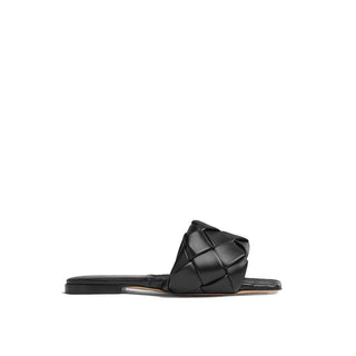 Black Lamb Leather Flat Sandals