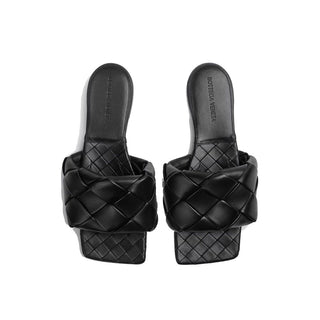 Black Lamb Leather Flat Sandals