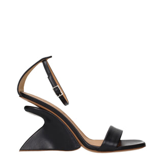 Black Leather Stiletto Heel Sandals