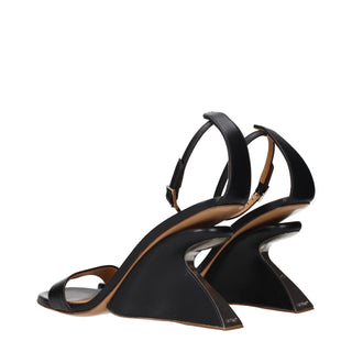 Black Leather Stiletto Heel Sandals